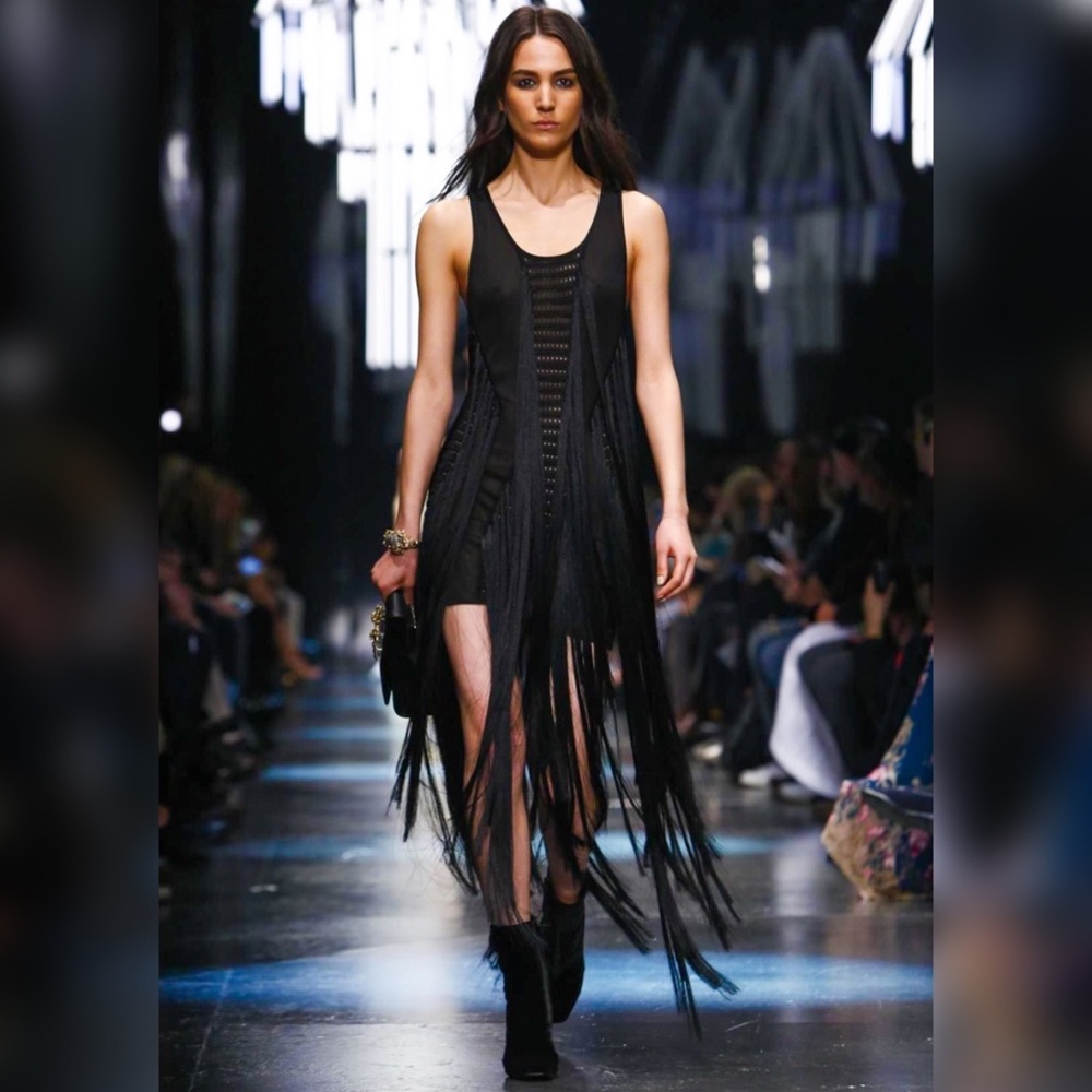 ROBERTO CAVALLI • Runway • Open-Back Fringe  Dress